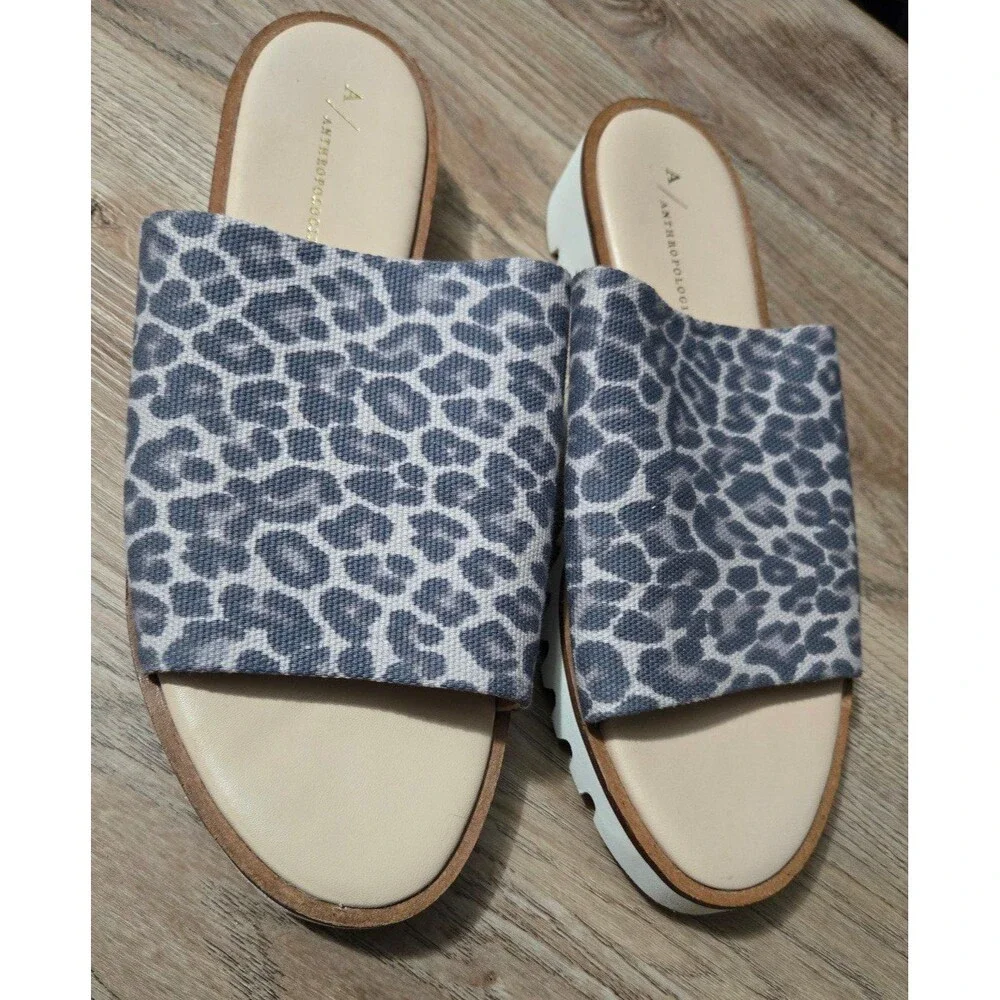 Anthropologie Cady Sport Slides Black Leopard Print Sandals Size 9.5 41